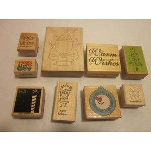 Christmas Rubber Stamps Lot of 8 Santa Winter Christmas Tree Holiday Snowman